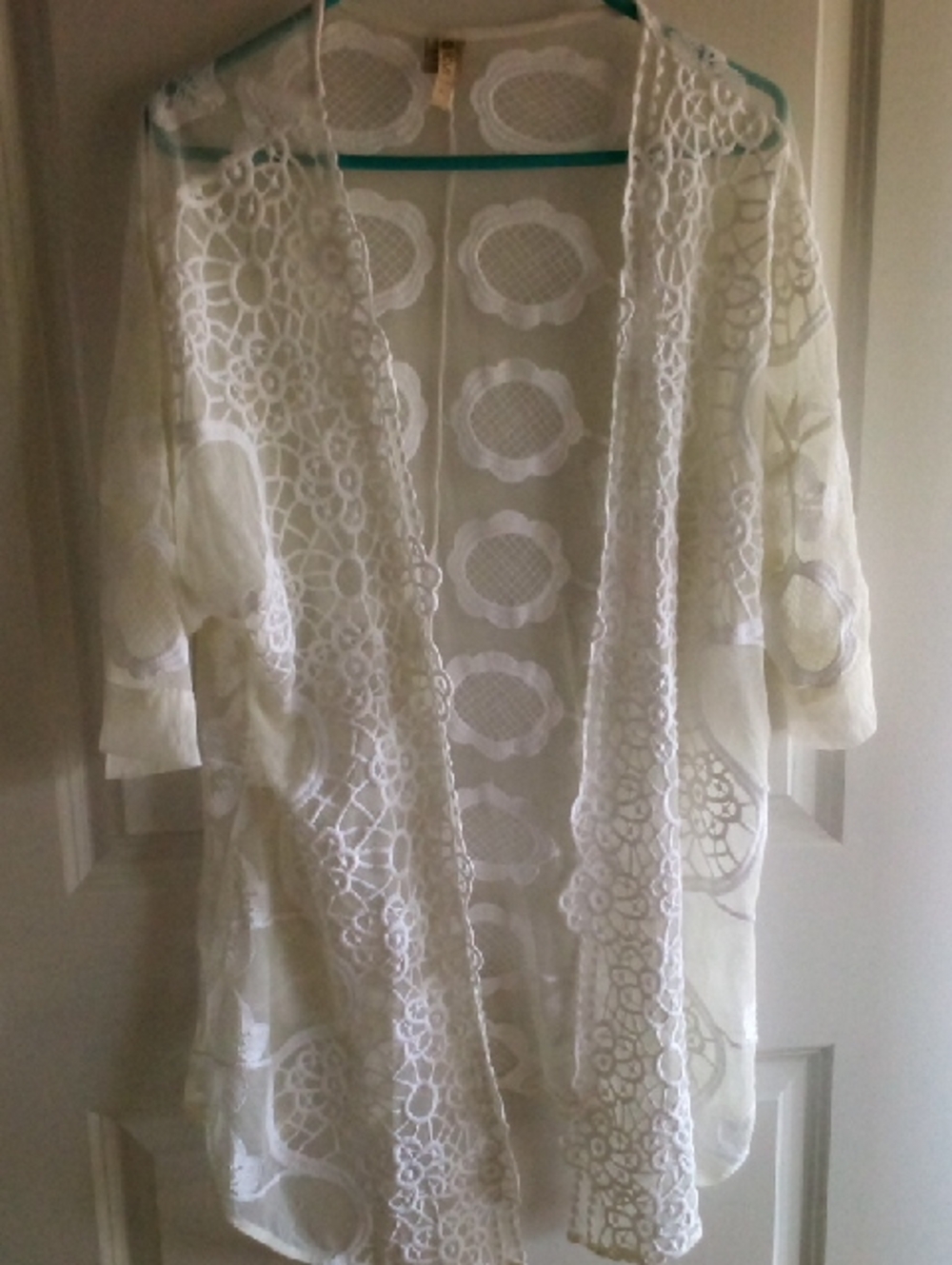 XCVI White Sheer Lace Open Cardigan
